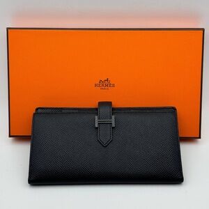 Hermes Bearn Soufflet Bifold Long Wallet Epsom Noir Black France Box